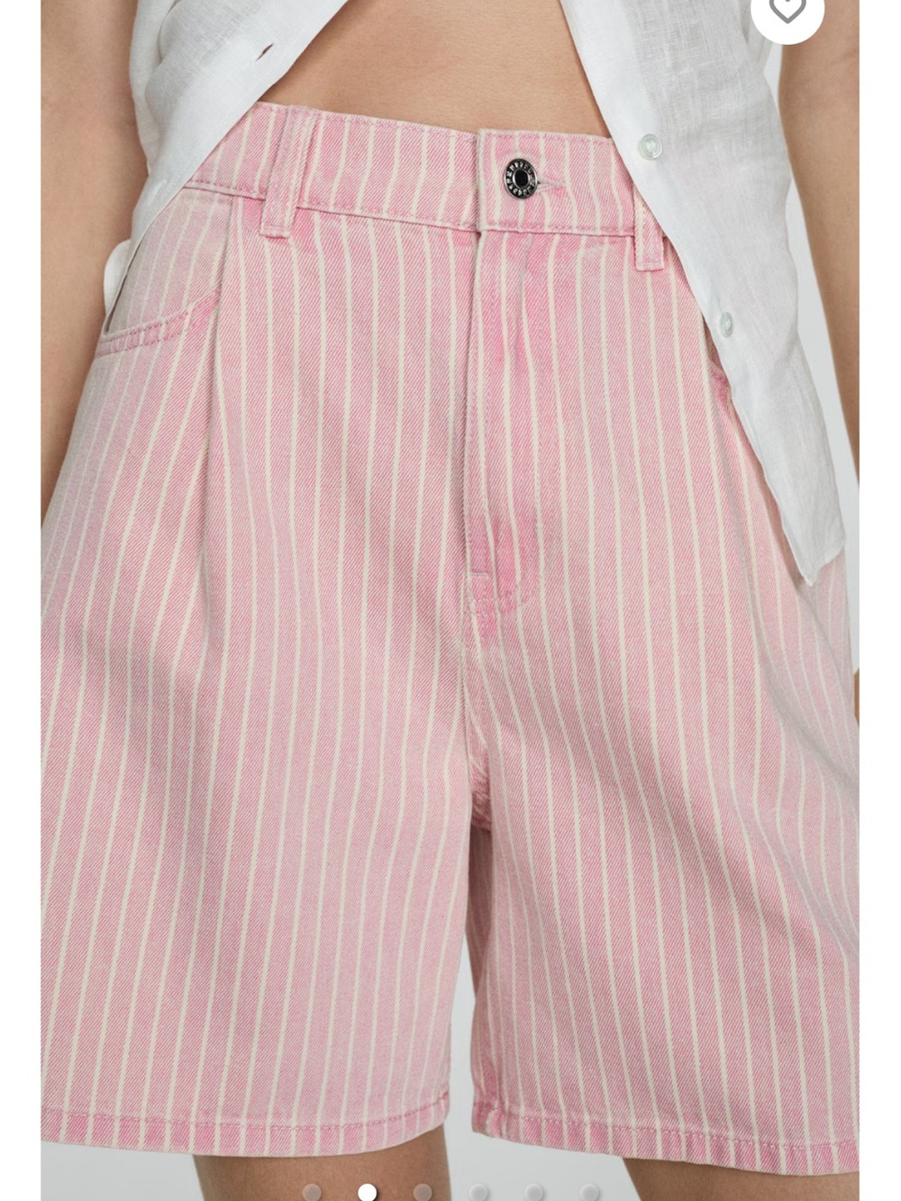 Mango High-Rise Pink Pinstripe Shorts